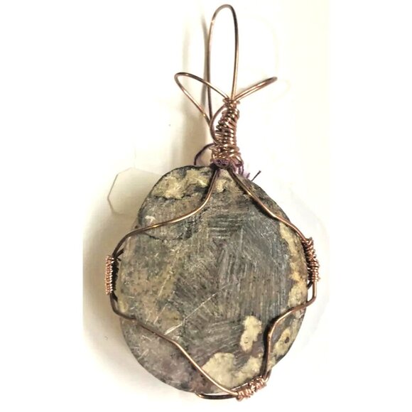Natural Fossil Pendant for Statement Necklace Artisan Copper-tone Wire Wrap 1.5" - Picture 2 of 2